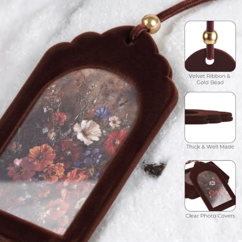 UNIQOOO 2x3 Inch Chocolate Brown Velvet Arch Photo Frame Ornaments – 8 Pack Christmas Hanging Double-Sided