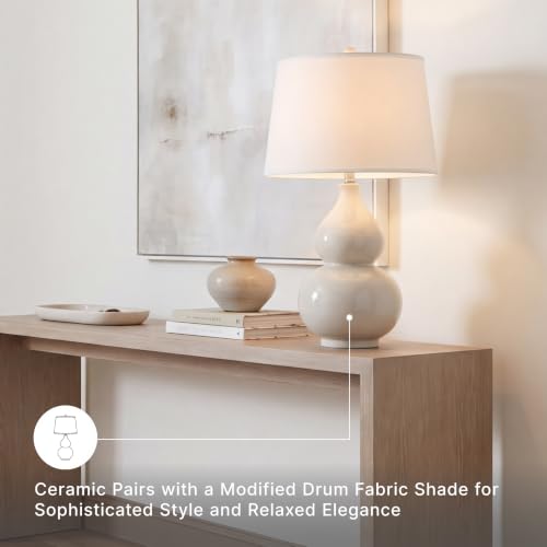 Contemporary Cream Ceramic Table Lamp - 30" Tall with Double Gourd Base