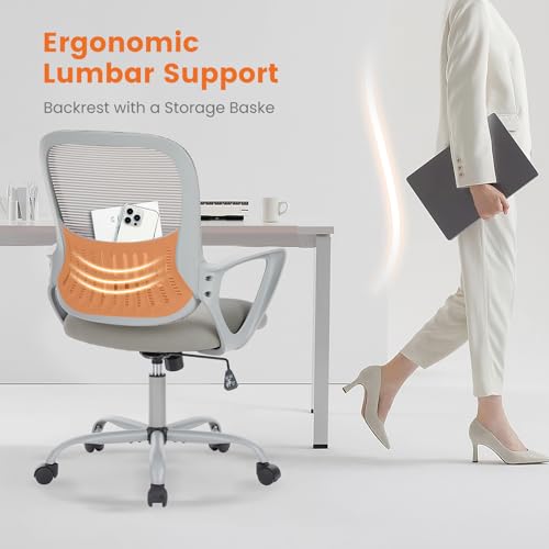 Ergonomic Mesh Office Chair Grey 18.5" Fixed Arm - Sweetcrispy