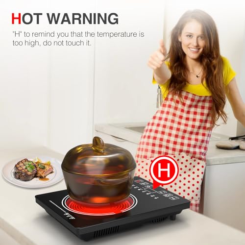 GTKZW Black Portable 1800W Single Burner Electric Cooktop with LED Touch