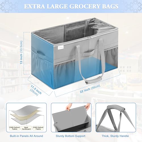 Heavy Duty Extra Large Utility Tote Bag 2 Pack - Collapsible Grocery Shopping Bags with Pockets & Handles