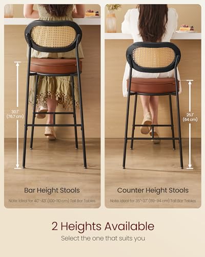 VASAGLE Counter Height Bar Stools Set of 2, PU Leather, 25.1-Inch