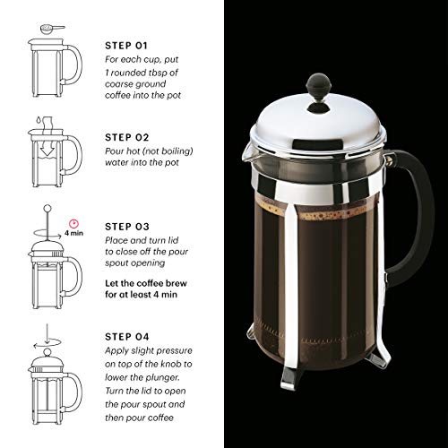 Chrome 51oz Bodum Chambord French Press Coffee Maker - High-Heat Borosilicate Glass