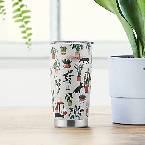 Cats and Plants Lover Travel Tumbler 20 OZ - Insulated Stainless Steel Mug Gift
