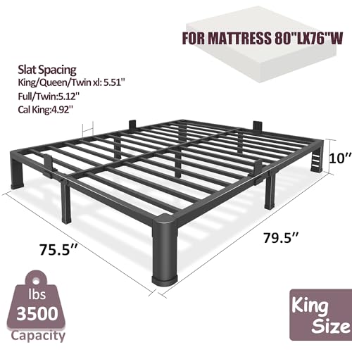 King Bed Frame 10 Inch Low Profile Heavy Duty Metal Platform No Box Spring Needed - Black - Variation of THIS listing