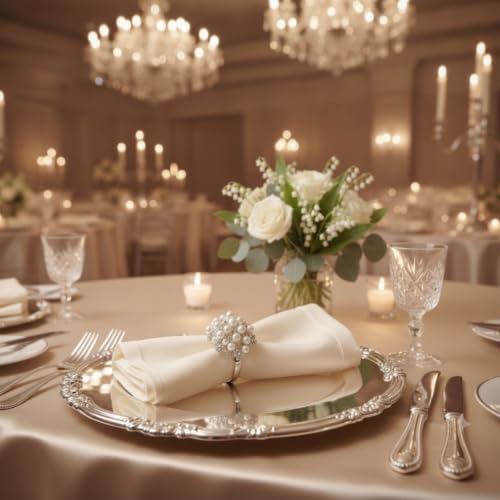 Hotop 36 Pcs Pearl Flower Napkin Rings Silver, Round Rhinestone Buckles