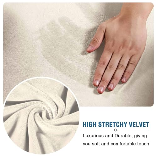 H.VERSAILTEX 3 Cushion Ivory Velvet Sofa Slipcover 4-Piece High Stretch Couch Protector