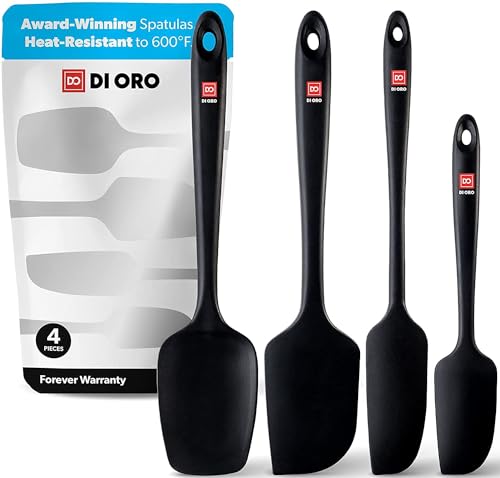 Di Oro Black Silicone Spatula Set - Heat-Resistant up to 600°F, 4-Piece Kitchen Tools