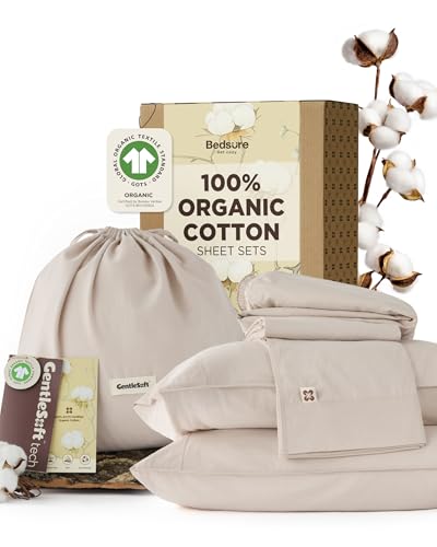 Linen Queen Size Organic Cotton Sheets - GOTS Certified, 300 TC, Soft & Breathable