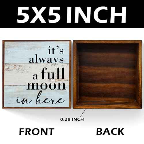 Funny Bathroom Sign, Bathroom Shelf Decor Desk Decor Wooden Box Sign Rustic Wood Plaque Box Sign for Home Office Restroom Toilet Shelf Table Decoration It's Always a Full Moon in Here Sign.