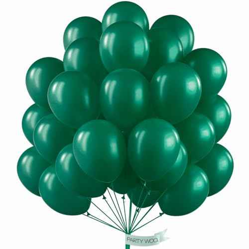 PartyWoo Dark Green Balloons 50 pcs 12 Inch Pearl Hunter Emerald Forest Green Balloons for Baby Shower Graduation Christmas Jungle Safari Birthday Party Decorations Green-Z01