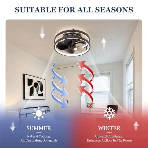 Zoruny 13" Small Low Profile Ceiling Fan with Light & Remote - Black