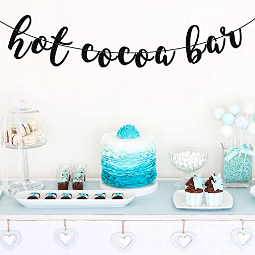 Cocoa Bar Banner & Decorations - It's Cold Outside Sign, Winter Holidays Party Decor - Black Glitter Hot Chocolate Bar