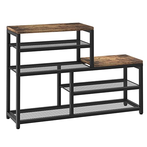 5-Tier Shoe Storage Bench with Seat - Industrial Brown Shoe Rack Organizer