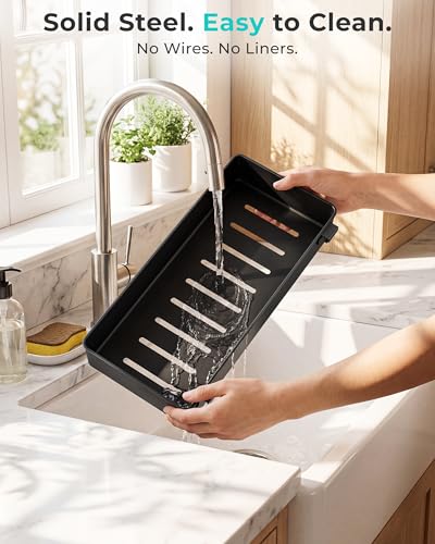EVERIE 2 Sets Height Adjustable Metal Pull-Out Under Sink Cabinet Organizer, Black