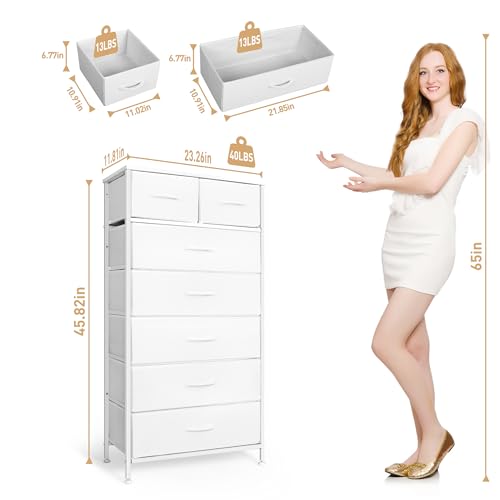 Mifuro White Tall Dresser with 7 Drawers - Vertical Bedroom Storage Tower