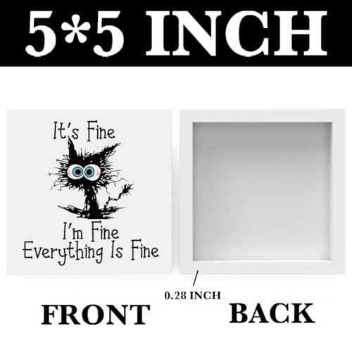 Funny Office Decor Funny Black Cat It's Fine I'm Fine Everything is Fine Wood Box Sign Desk Decoration Cat Desk Accessories Gift for Colleague Gifts Decoration Sign for Office