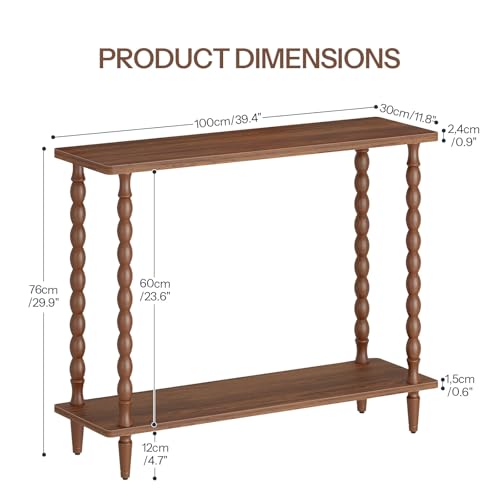 HOOBRO Walnut 39.4'' Mid-Century Console Table with Storage - Entryway & Living Room