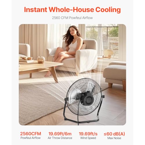 14in Heavy Duty Floor Fan - 3-Speed Industrial Metal Fan with 360° Tilt & 2560 CFM Airflow