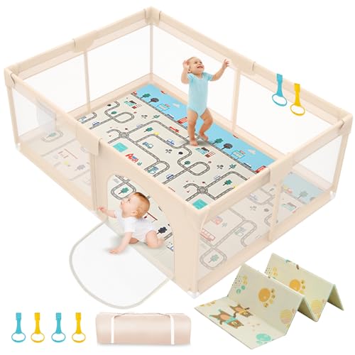 Abdtech Extra Large Baby Playpen with Mat 79x71in - Indoor & Outdoor Baby Play Yard, Soft Breathable Mesh Cover