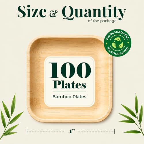 Koala love 4 Inch Bamboo Plate Disposable 100 Pack Small Dessert and