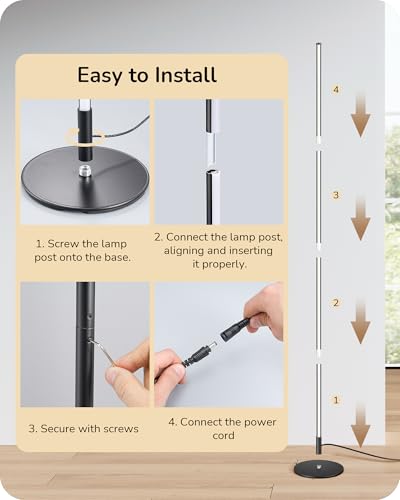EDISHINE 59.8-Inch Black Floor Lamp with Remote, Dimmable & 3CCT Settings
