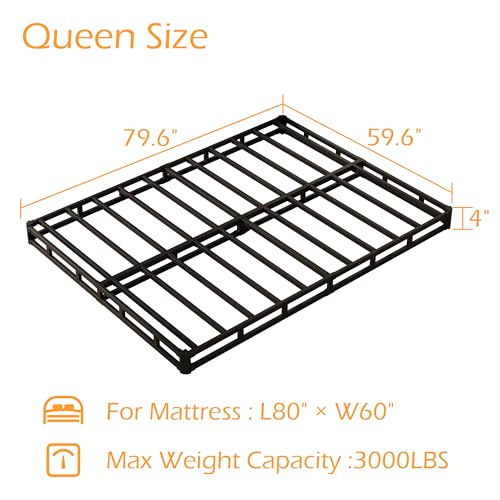 Maenizi Queen Box Spring 4 Inch Low Profile Bed Base with Fabric Cover - Stable & Noise-Free