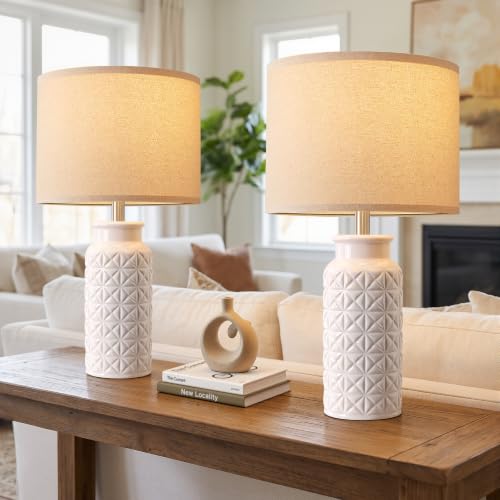 Innqoo 22.6-inch Modern Ceramic Bedside Lamps Set of 2 - White Nightstand Lamps for Bedroom