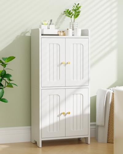 BEWISHOME Small White Bathroom Floor Cabinet for Toilet Paper & Storage