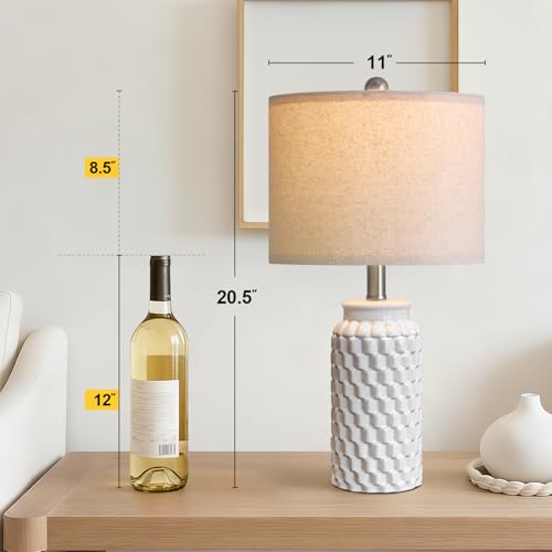 USumkky 20.5 Inch White Modern Ceramic Bedside Table Lamps Set of 2