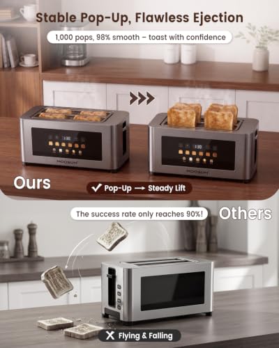 Moosum 4-Slice Digital Toaster with Wide 1.5" Slots, Touchscreen & Browning Control