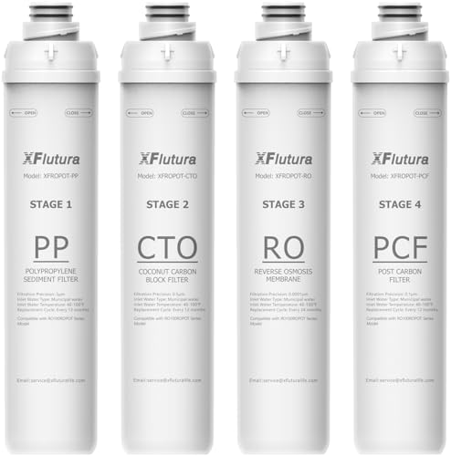 XFlutura 4-Pack Replacement Water Filter Cartridge Set for Bluevua RO100ROPOT Series - Compatible with RO100ROPOTUV