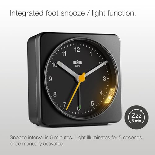 Small Analogue Alarm Clock with Snooze Light & Crescendo Beep - Black