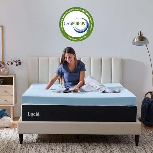 LUCID 4 Inch Blue Gel Cooling Memory Foam Mattress Topper Twin XL