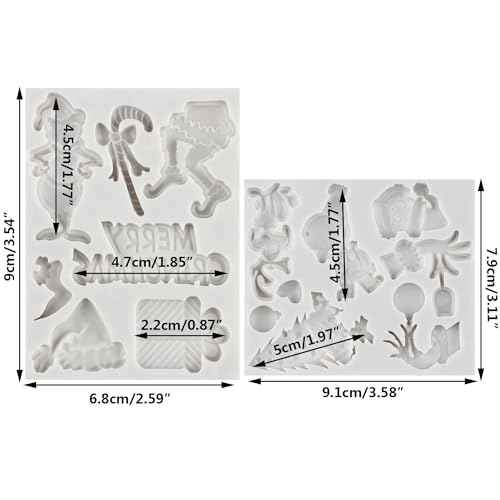Sijiangmold Merry Christmas Fondant Molds Funny Cartoon Character Silicone Molds Green Hand Resin Molds Xmas Tree Gift Cake Decorating Molds For Cupcake Topper Polymer Clay Gum Paste Set Of 2, Gray