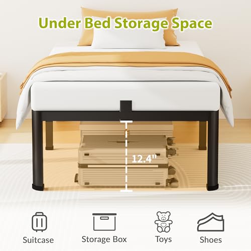 Twin Metal Bed Frame 14 Inch with Rounded Corners & Mattress Stopper - Heavy Duty Steel