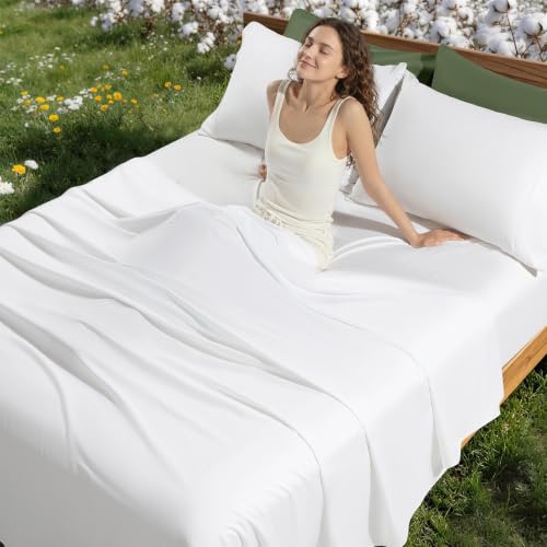 Queen Egyptian Cotton Bed Sheet Set 1000 Thread Count White - Durable & Soft