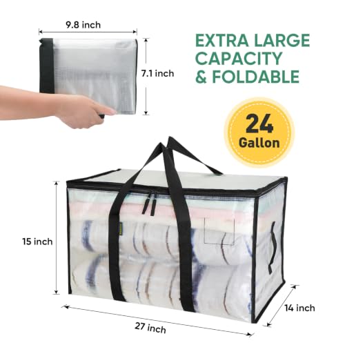 8-Pack Oversized Moving Bags with Reinforced Handles - Heavy-Duty Storage Tote for Clothes & Moving Supplies - Clear