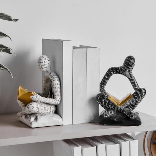 BANOMII Heavy Duty Readers Bookends for Shelves - Modern Black & White Decor
