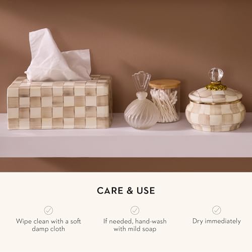 MACKENZIE-CHILDS Enamel Tissue Box Cover Mocha Check Brown & White Home Decor