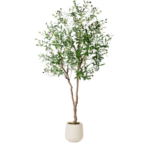 6ft Faux Olive Tree with Decorative Planter - Indoor Artificial Tree, Silk Leaves & Fruits