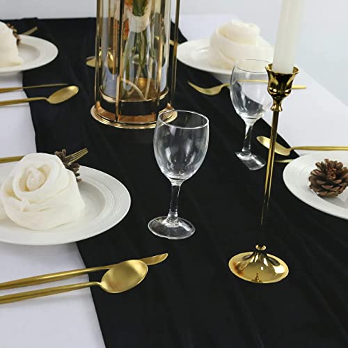 BTF Home Velvet Table Runner 5 Pack 20 x 120 in Black - Luxurious Wedding Banquet Linen