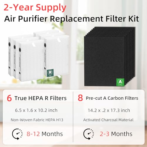 APPLIANCEMATES HPA300 Replacement HEPA R & Activated Carbon Pre-Filter Kit - 6 R Filters & 8 A Pre-Filters for Honeywell HPA300 Series Air Purifiers