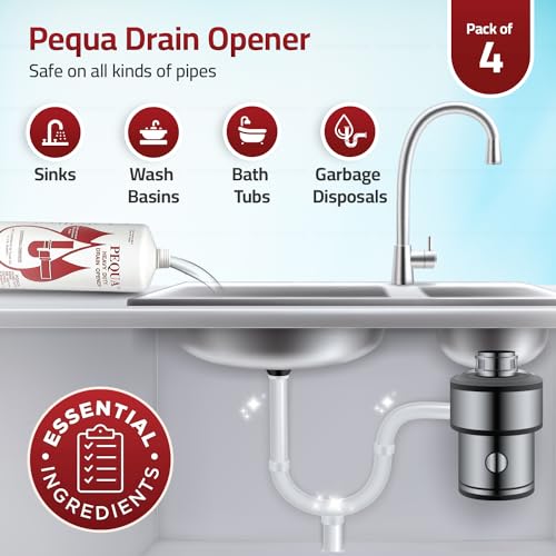 Heavy Duty Drain Opener 4 Pack - Non-Acid, Fast-Acting Industrial Drain Cleaner for Sinks, Tubs & Septic Tanks