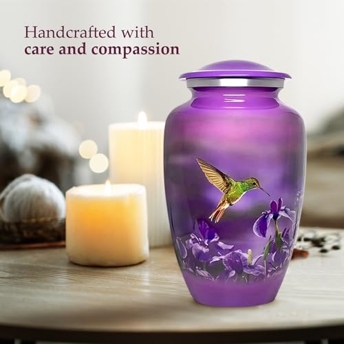Adult Large Hummingbird Memorial Urn for Ashes - Purple Handcrafted Cremation Urn