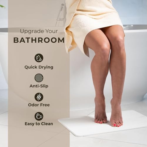 TOSORO Flow Sandstone Diatomaceous Earth Shower Bath Mat Set of 2 - Non-Slip, Quick Drying, Natural Stone Design