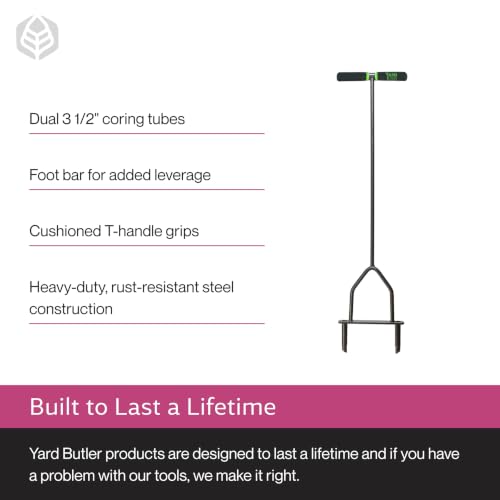 Manual Lawn Coring Aerator - Yard Butler ID-6C - Long Handle Garden Tool with Cushioned Grip