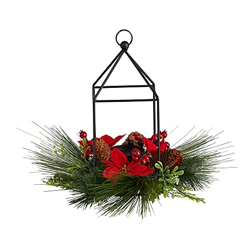Nearly Natural 14in. Christmas Poinsettia & Berry Candle Holder Decor
