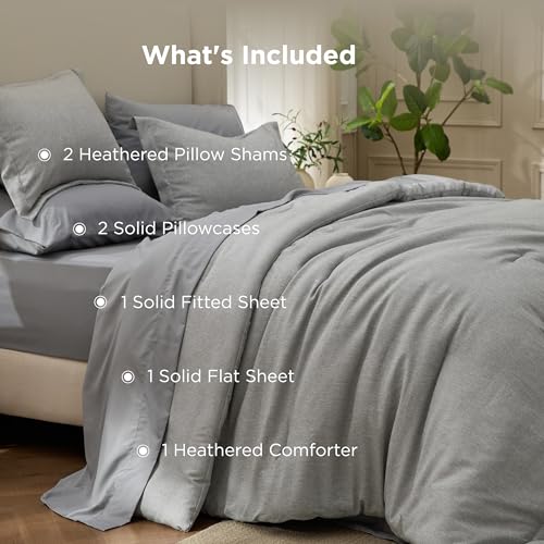 Bedsure Queen Comforter Set Dark Grey - 7 Piece Bed in a Bag for All Seasons