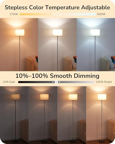 EDISHINE Black Modern 2-Shade Floor Lamp for Living Room - Dimmable & Stable